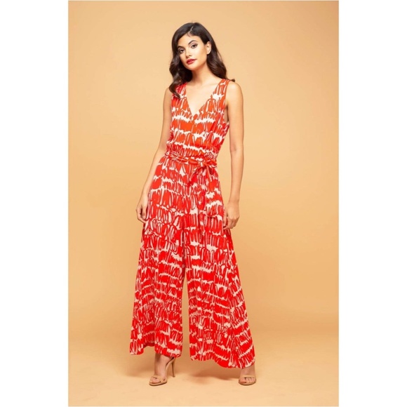 Eva Franco Anthropologie Red scribble print Wide leg Palazzo Style Jumpsuit - Picture 1 of 4